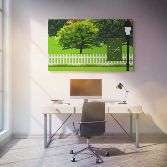 Adygea Trees Street Lamp Canvas Print Framed