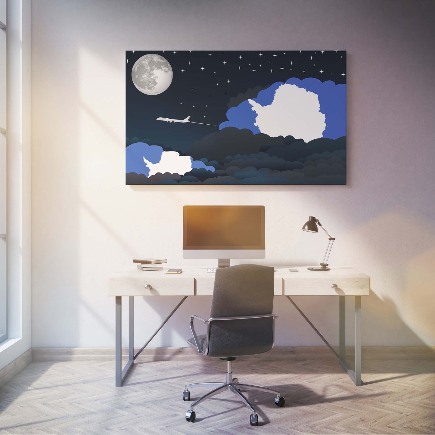 Antarctica Night Clouds Canvas Print Framed