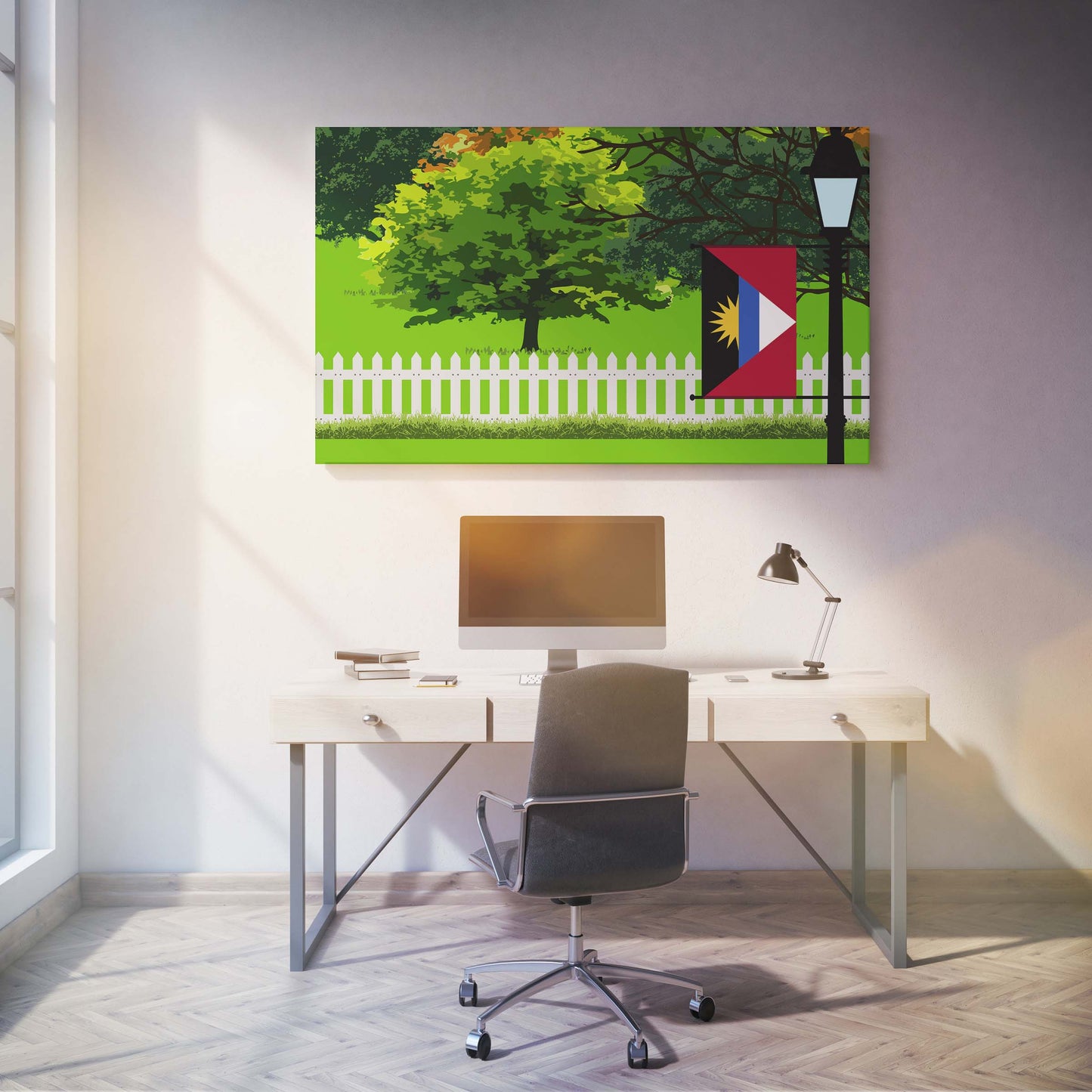 Antigua and Barbuda Trees Street Lamp Canvas Print Framed