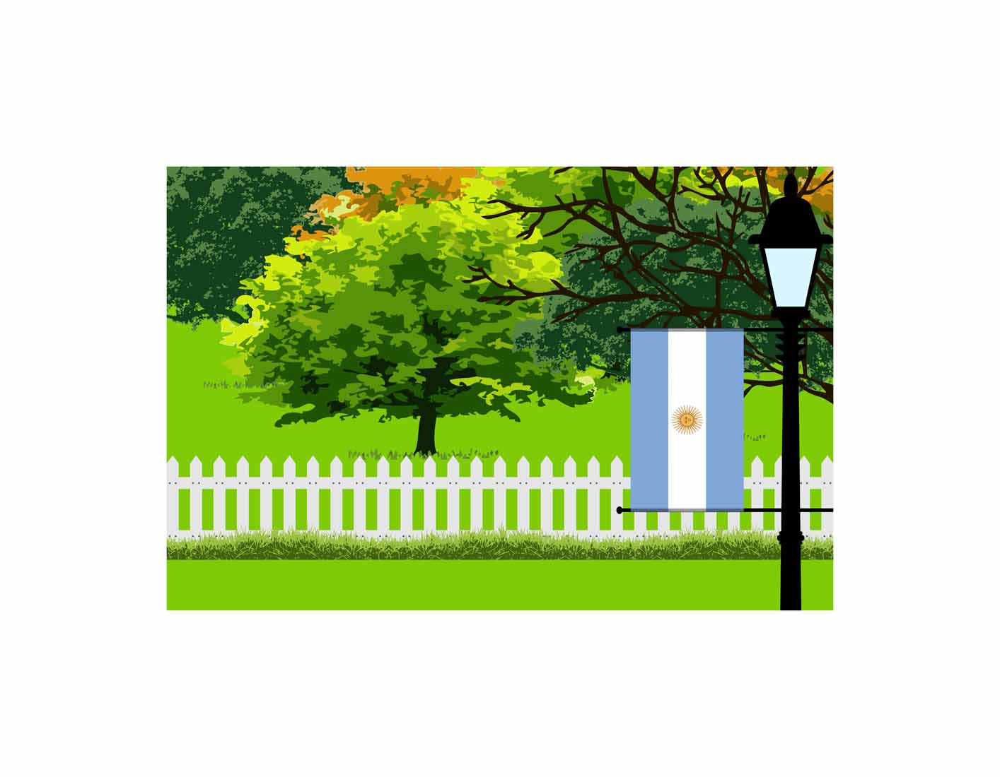 Argentina Trees Street Lamp Canvas Print Framed