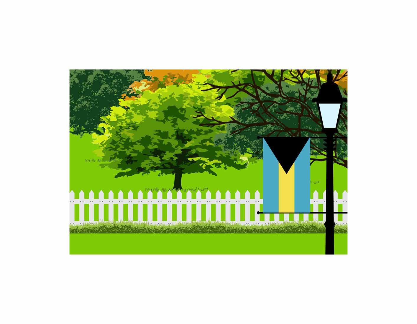 Bahamas Trees Street Lamp Canvas Print Framed