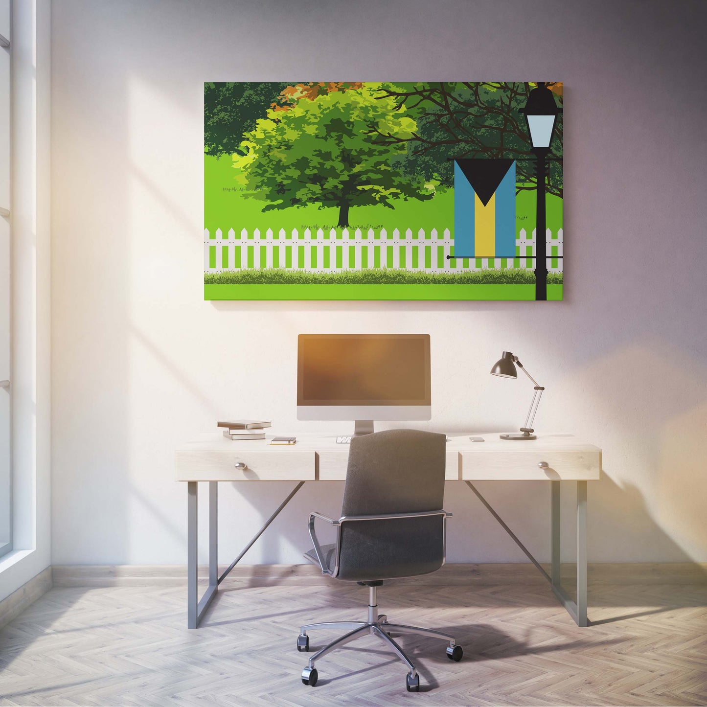 Bahamas Trees Street Lamp Canvas Print Framed