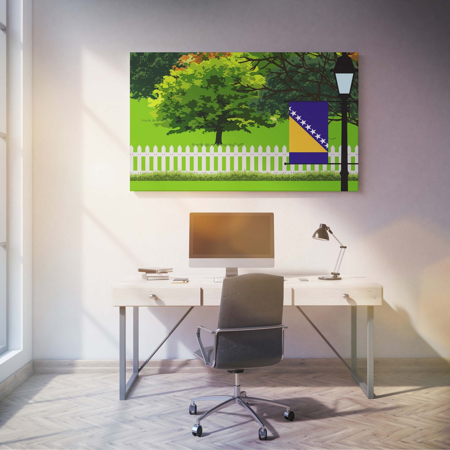 Bosnia and Herzegovina Trees Street Lamp Canvas Print Framed