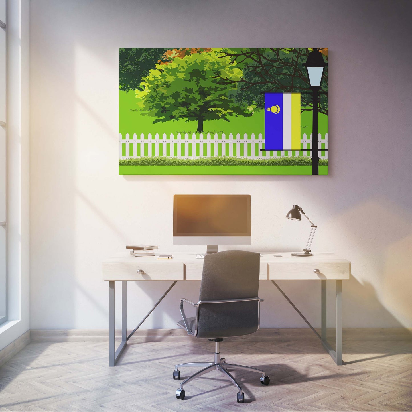 Buryatia Trees Street Lamp Canvas Print Framed