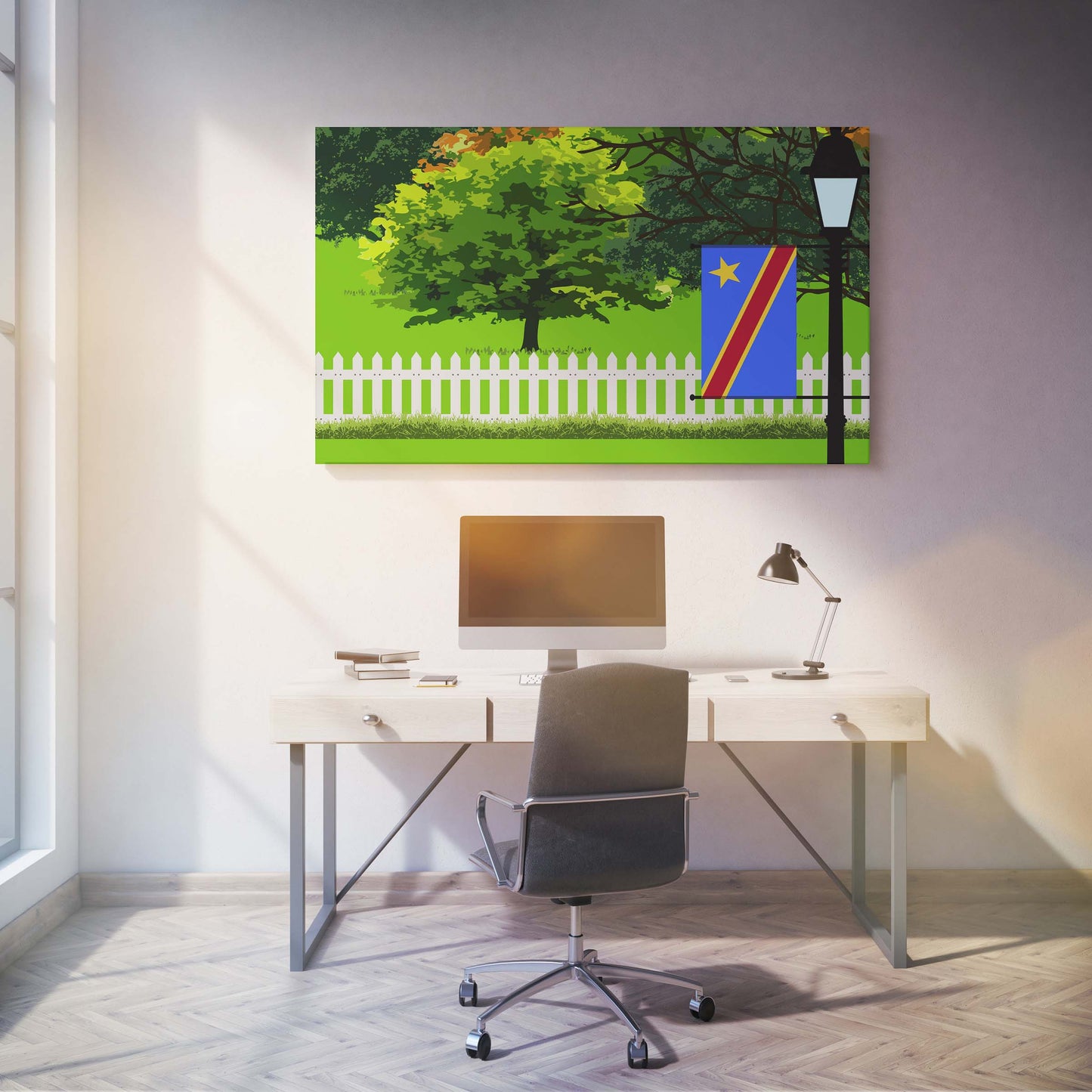 Congo Democratic Republic of the Trees Street Lamp Canvas Print Framed