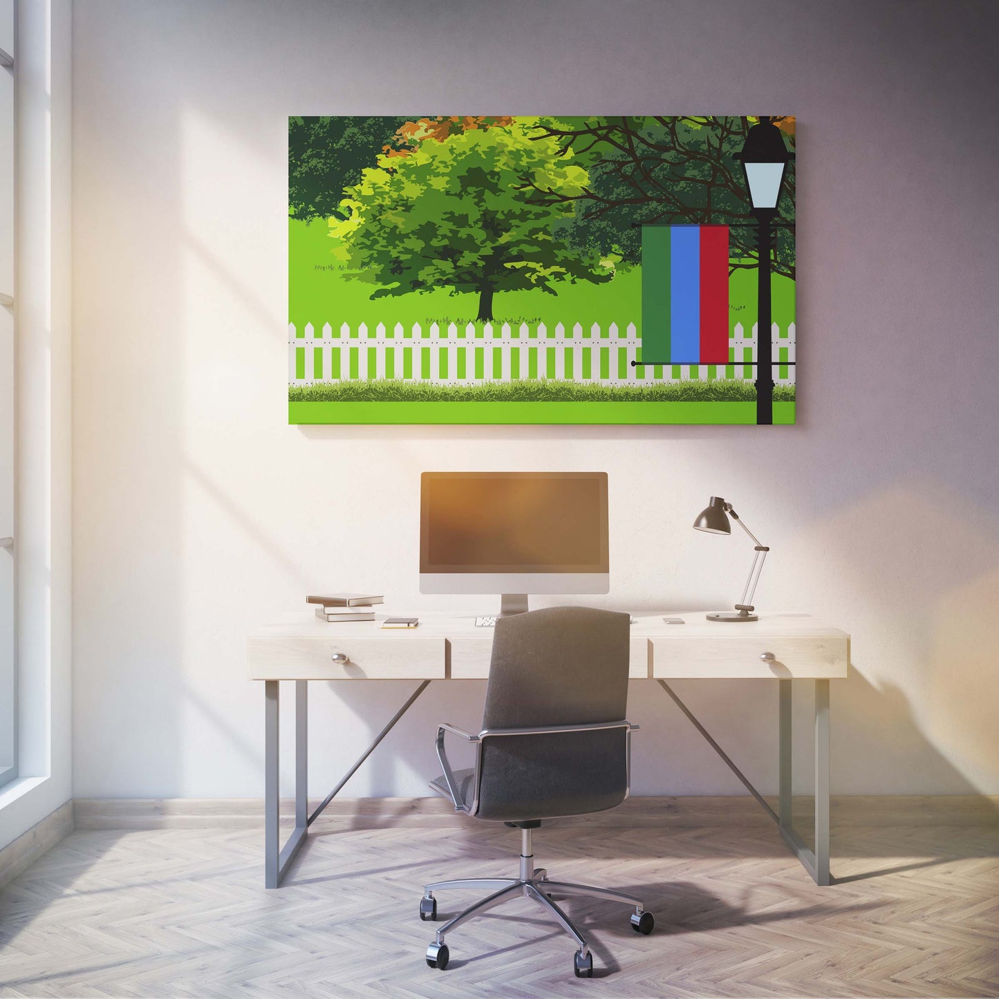 Dagestan Trees Street Lamp Canvas Print Framed