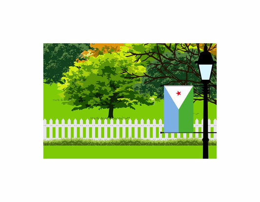 Djibouti Trees Street Lamp Canvas Print Framed