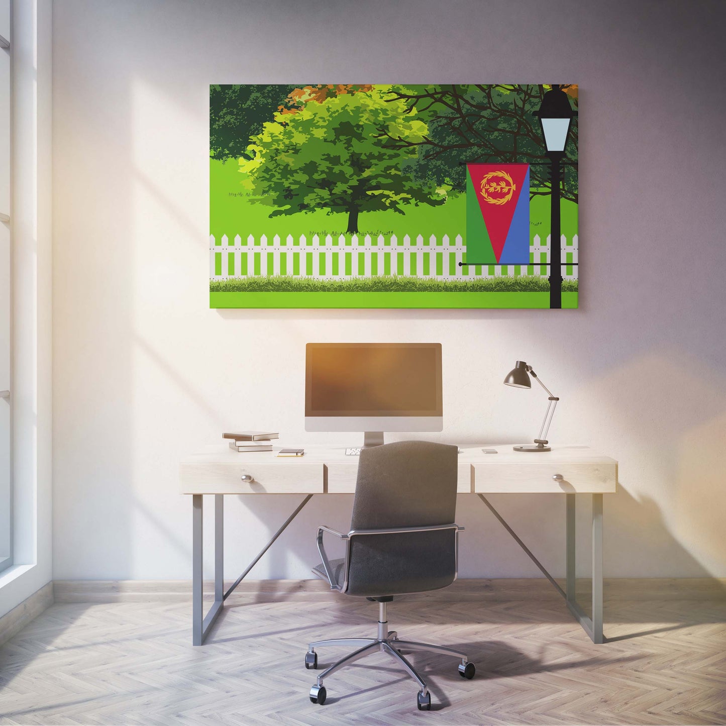 Eritrea Trees Street Lamp Canvas Print Framed