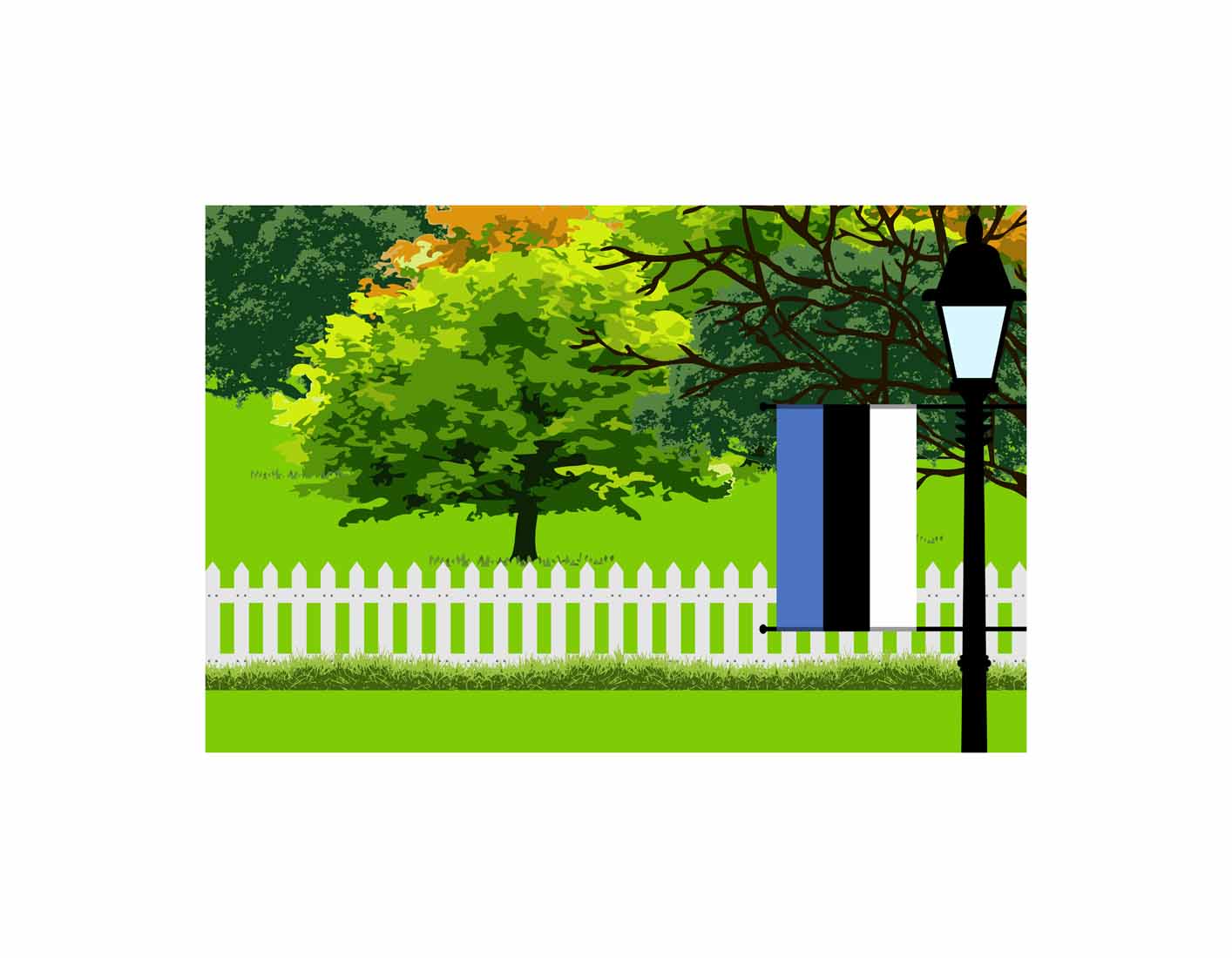 Estonia Trees Street Lamp Canvas Print Framed