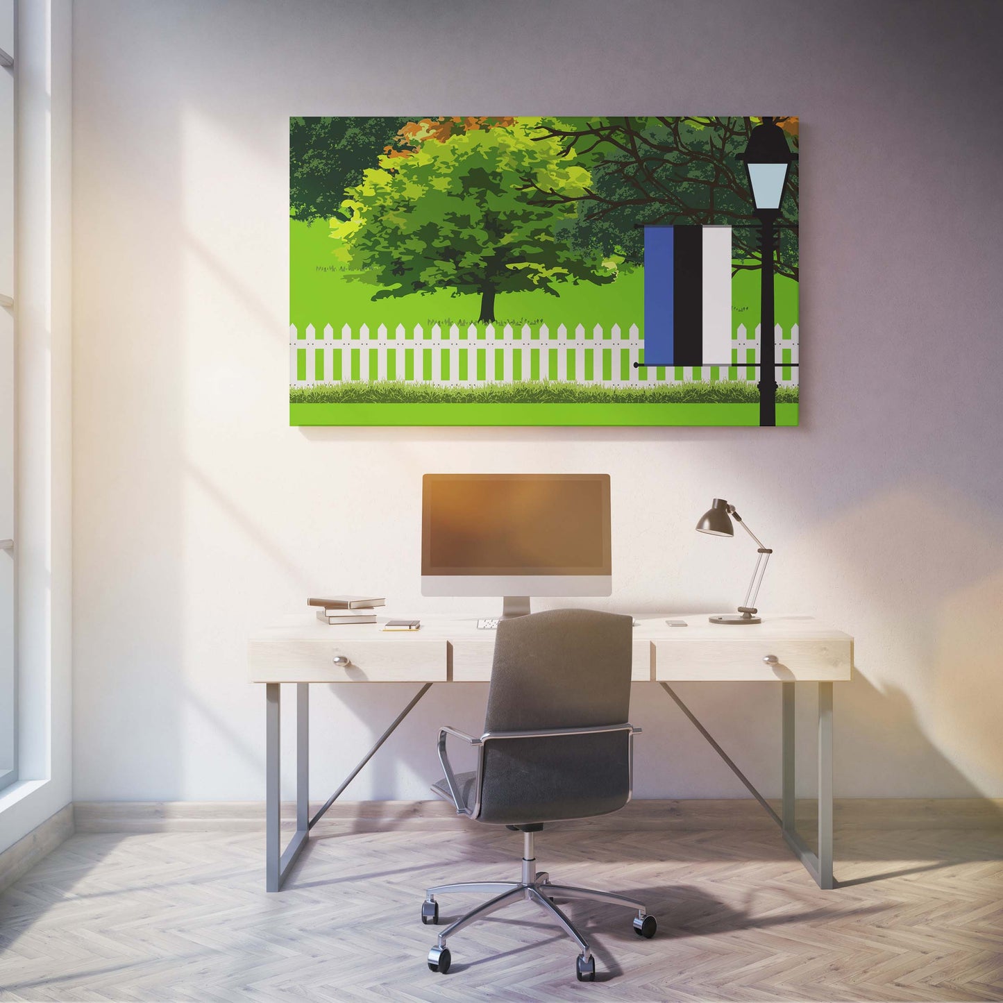 Estonia Trees Street Lamp Canvas Print Framed