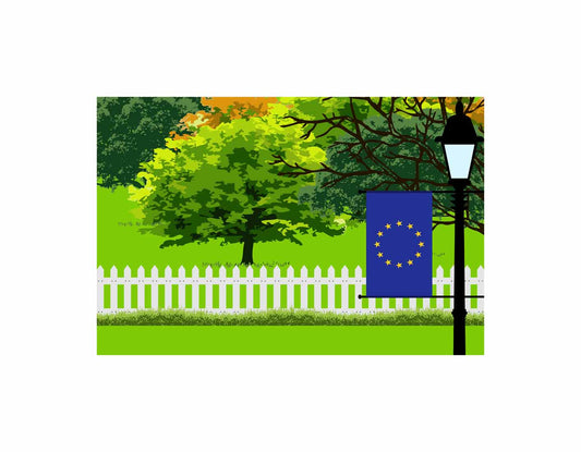 European Union Trees Street Lamp Canvas Print Framed