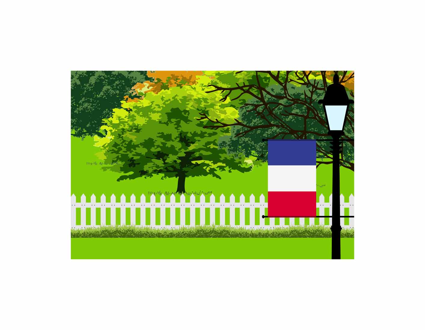 France Trees Street Lamp Canvas Print Framed