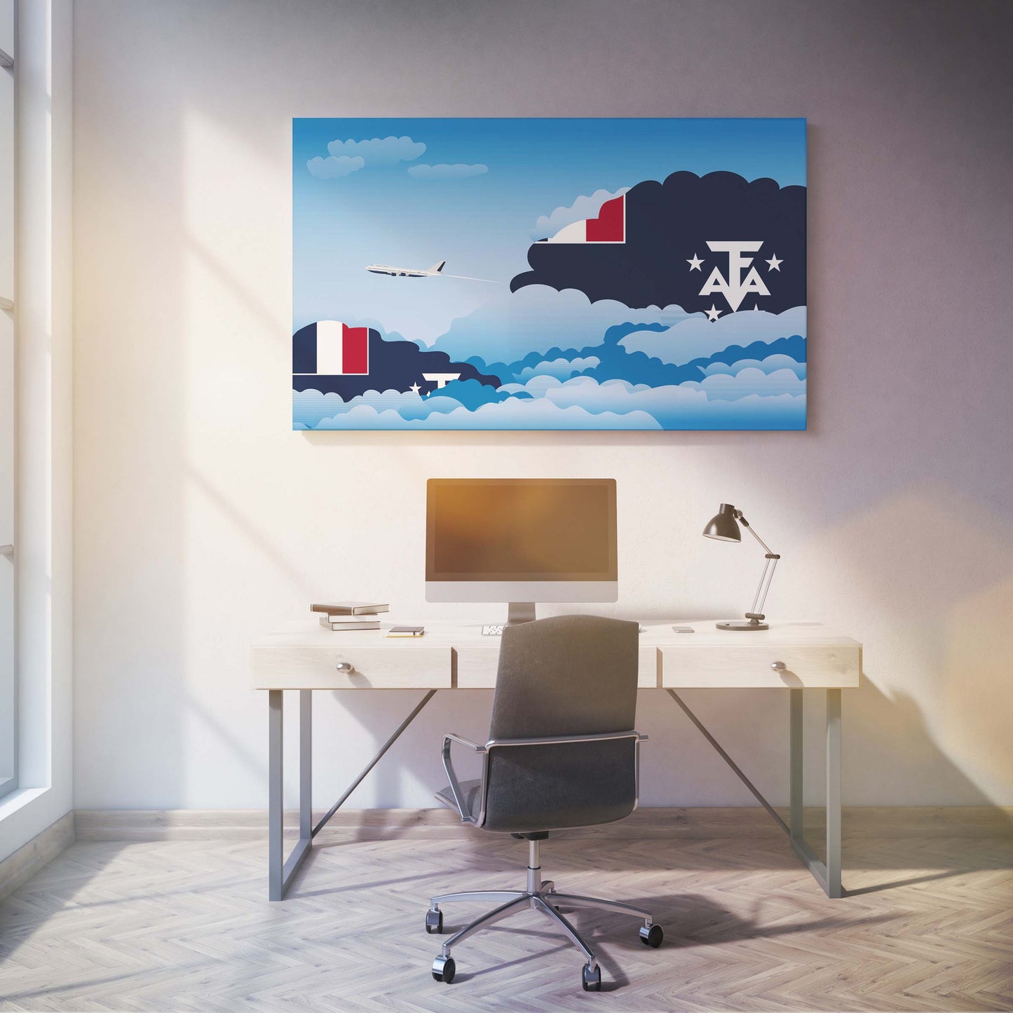 French Southern and Antarctic Lands Day Clouds Canvas Print Framed