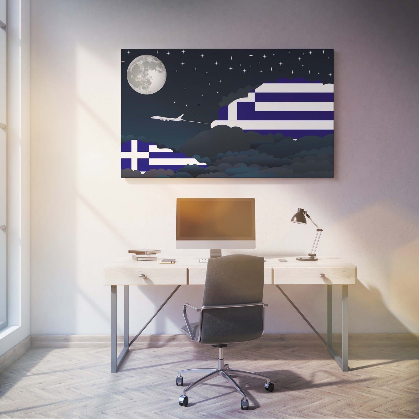 Greece Night Clouds Canvas Print Framed