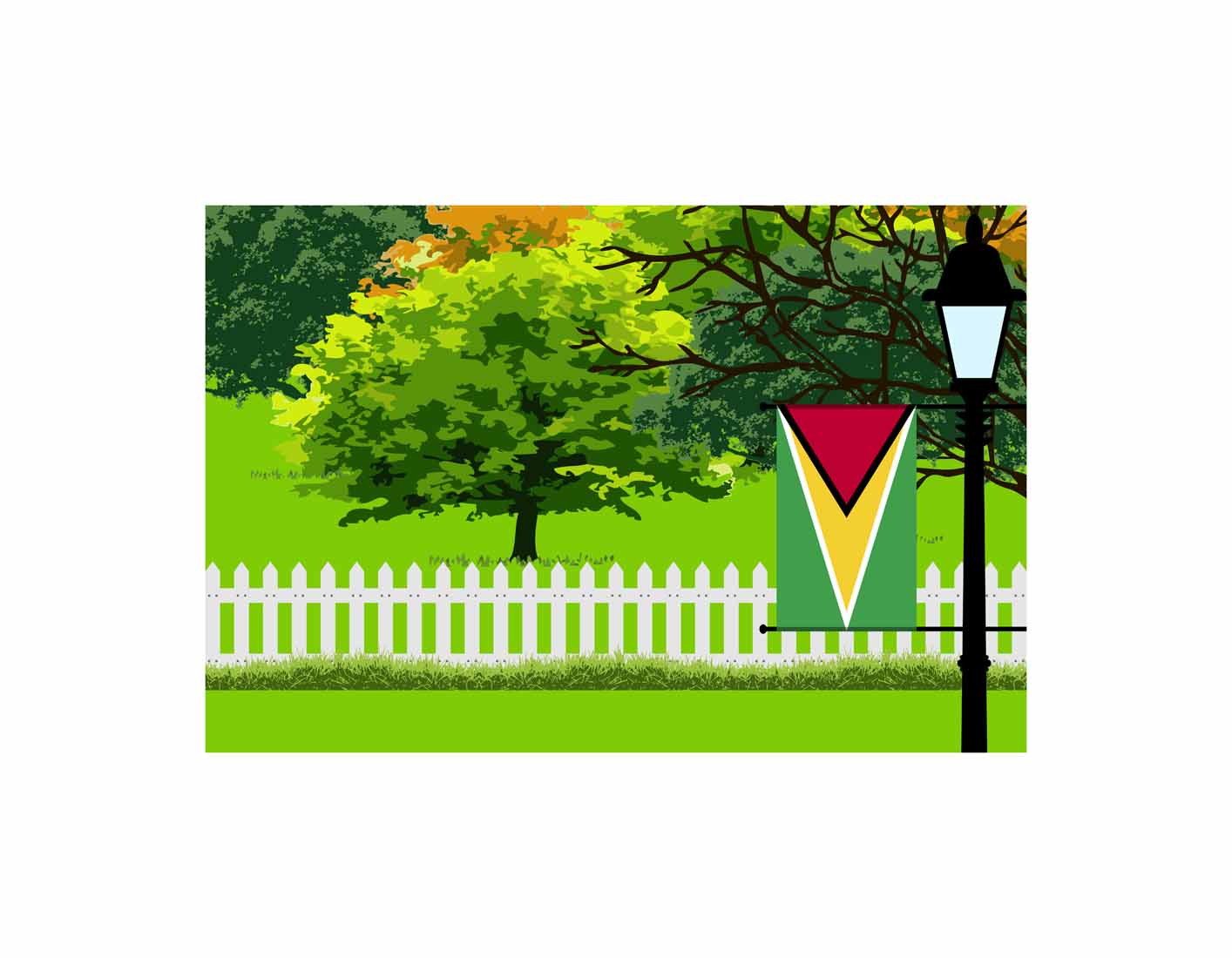 Guyana Trees Street Lamp Canvas Print Framed