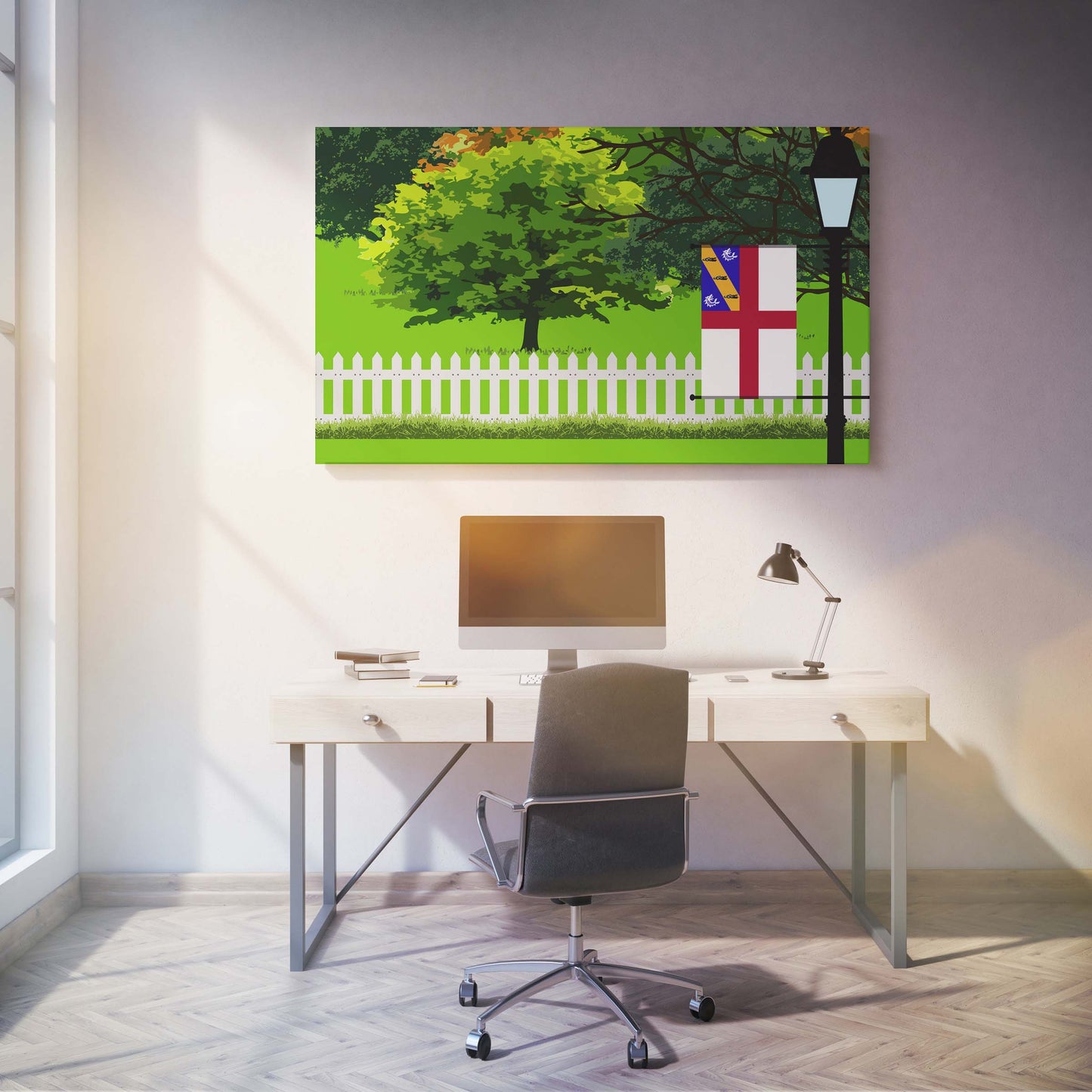 Herm Trees Street Lamp Canvas Print Framed