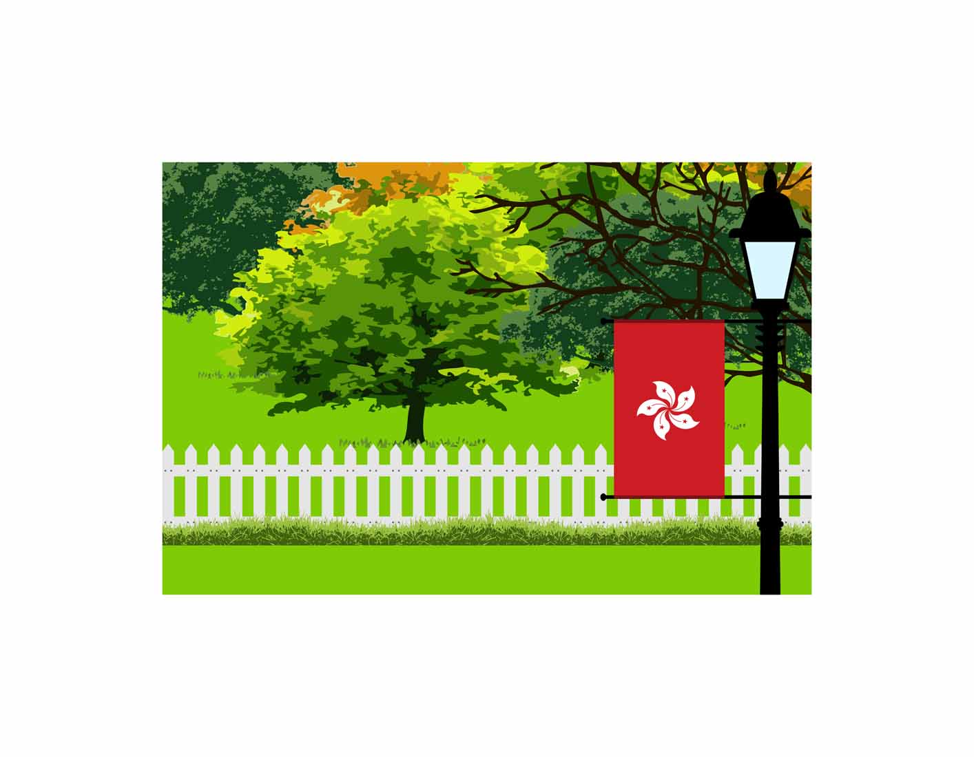 Hong Kong Trees Street Lamp Canvas Print Framed