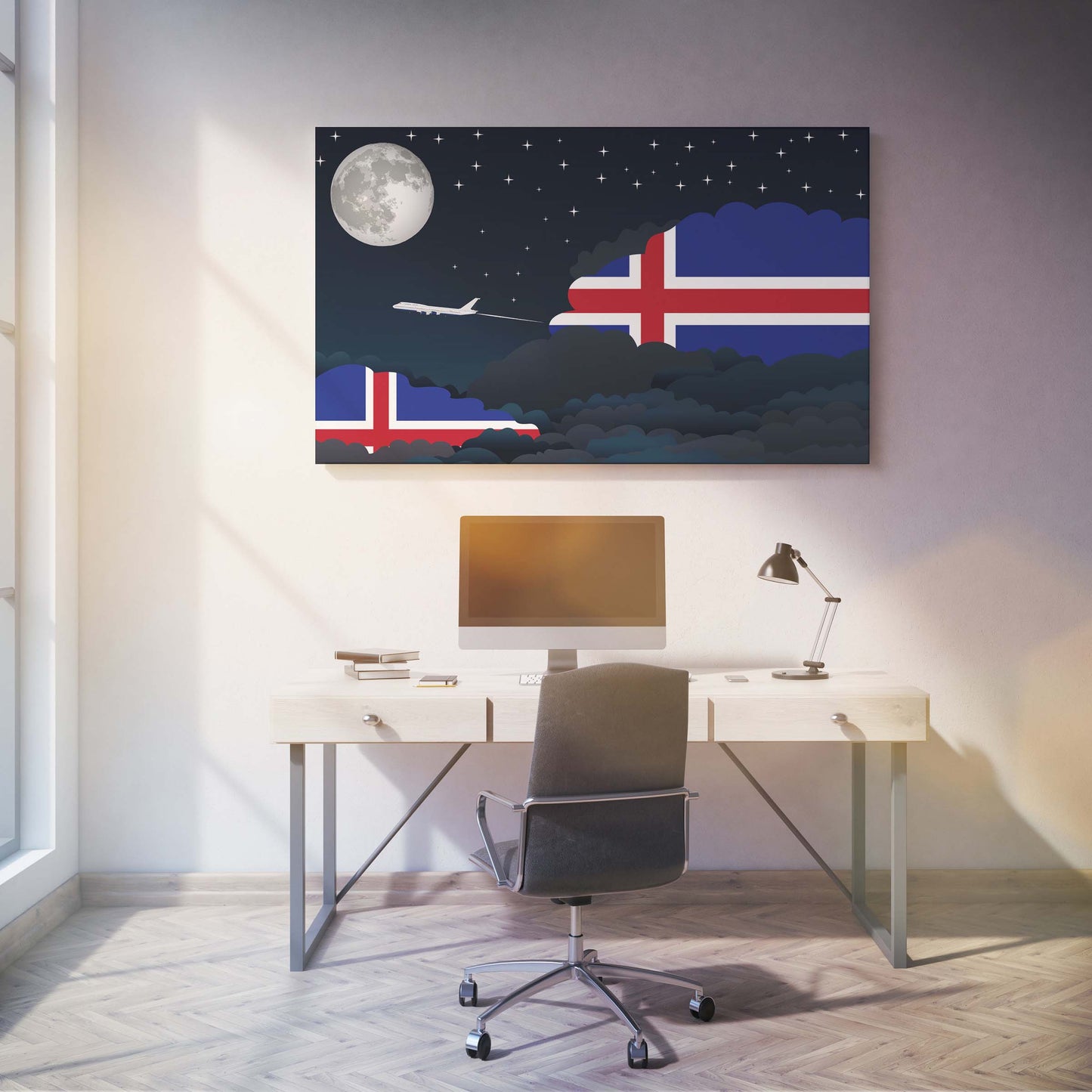 Iceland Night Clouds Canvas Print Framed