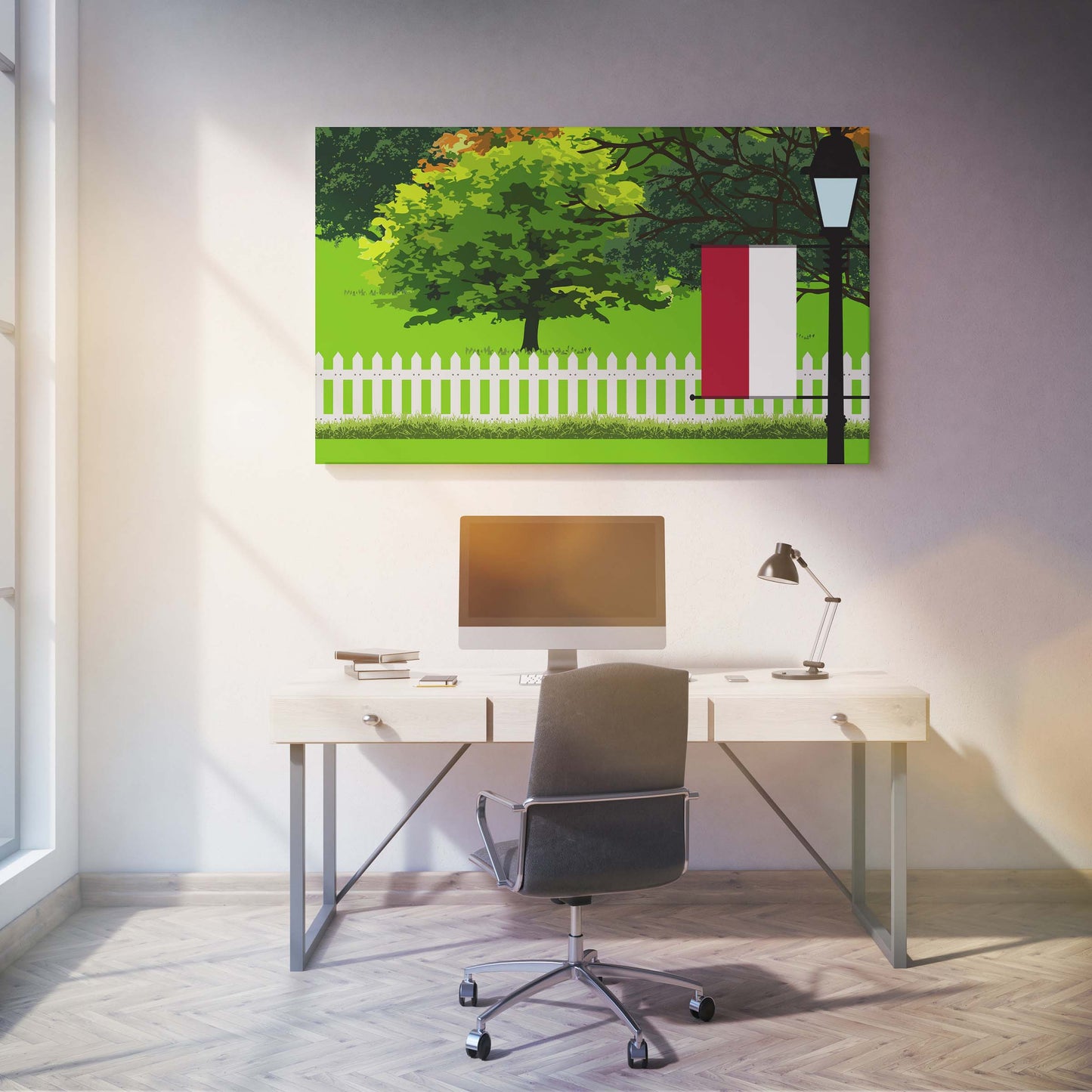 Indonesia Trees Street Lamp Canvas Print Framed