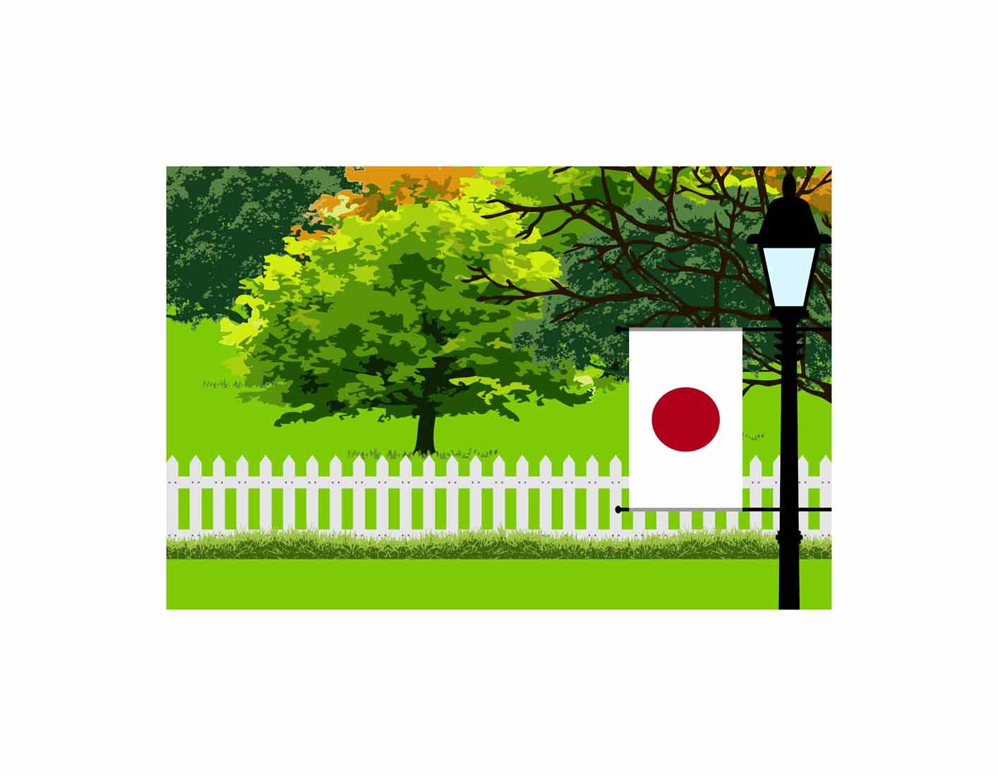 Japan Trees Street Lamp Canvas Print Framed