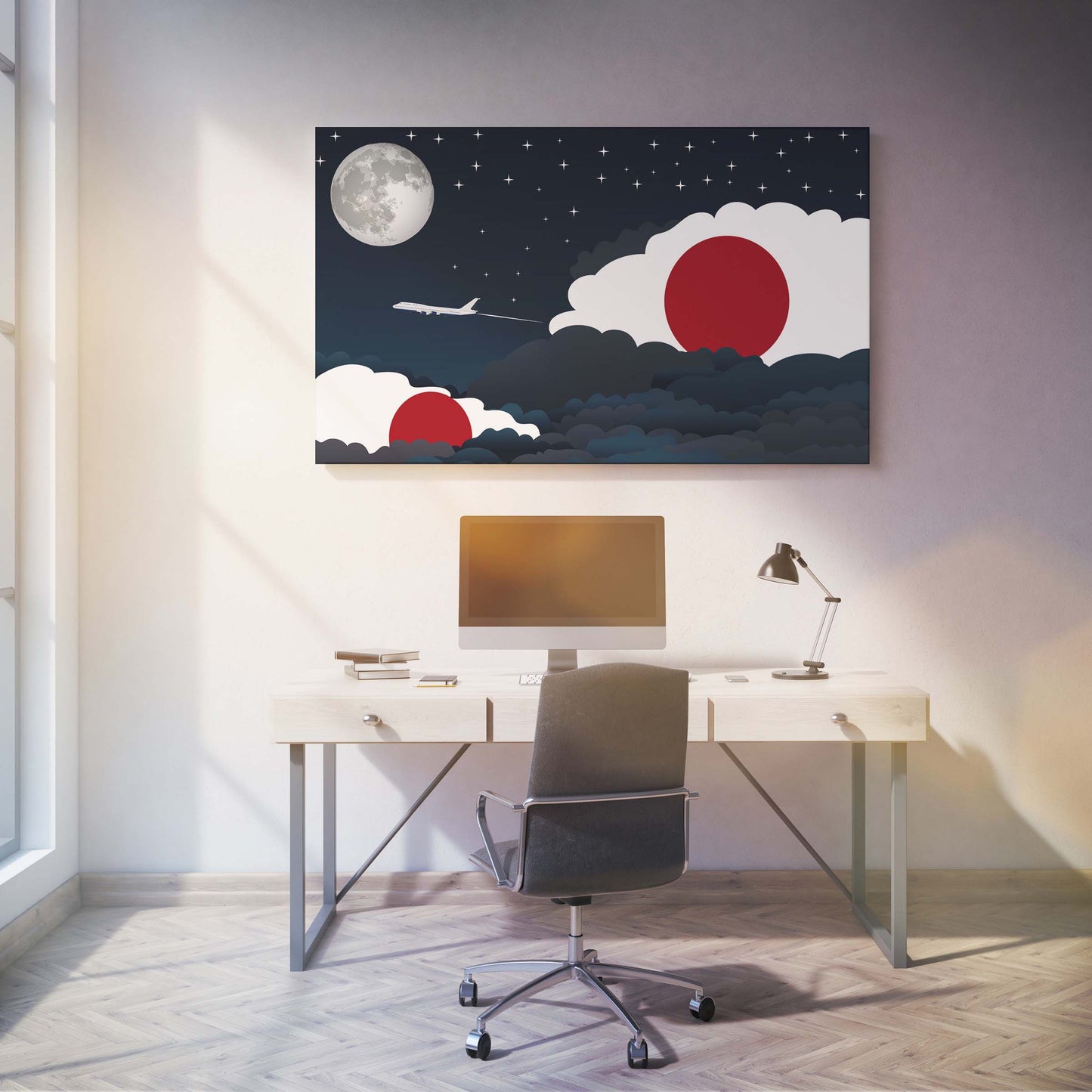 Japan Night Clouds Canvas Print Framed