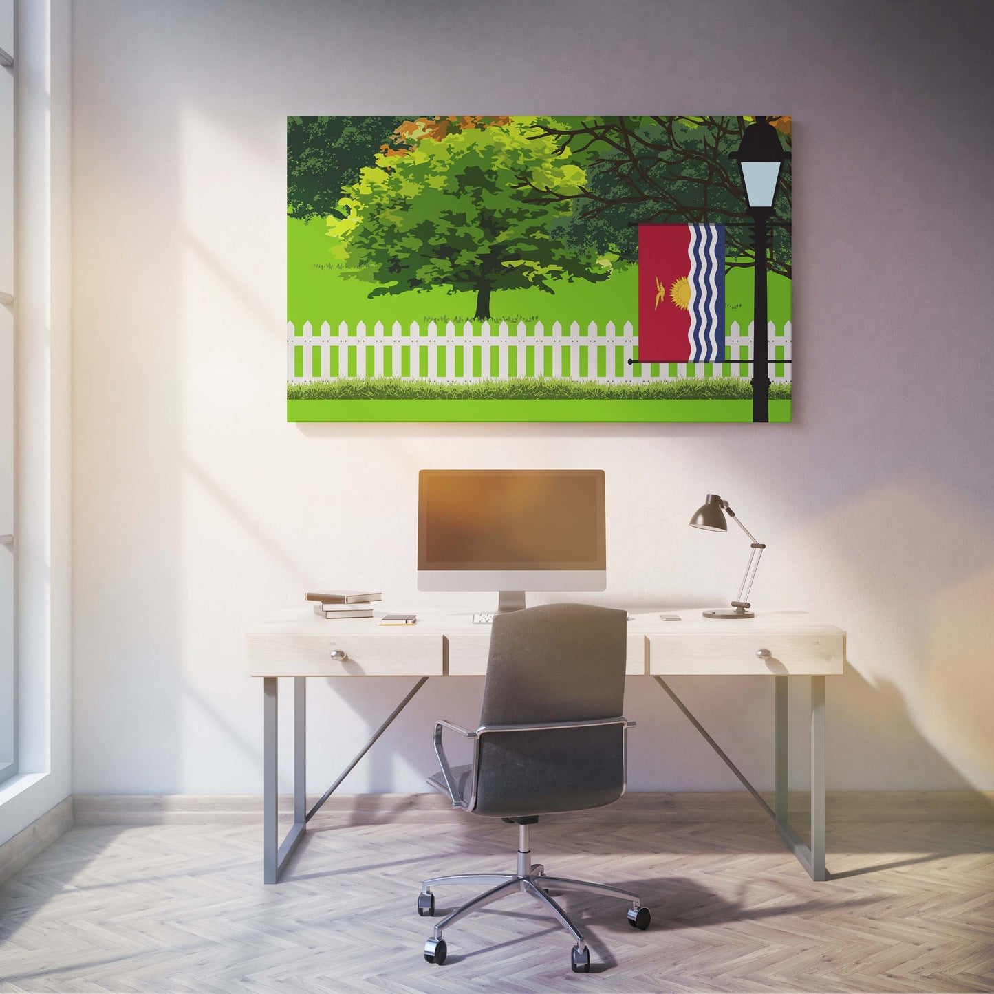 Kiribati Trees Street Lamp Canvas Print Framed