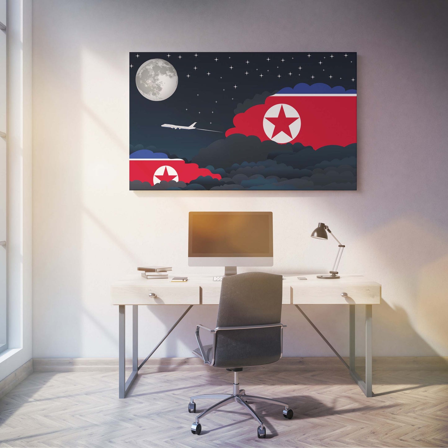 Korea, North Night Clouds Canvas Print Framed