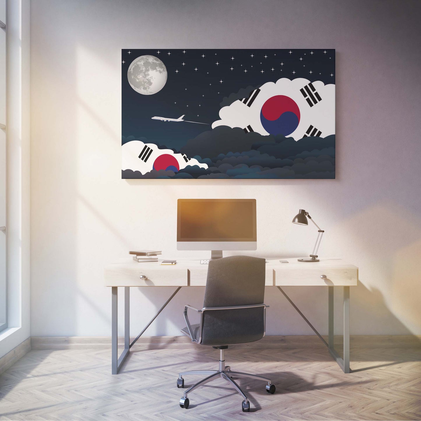 Korea, South Night Clouds Canvas Print Framed