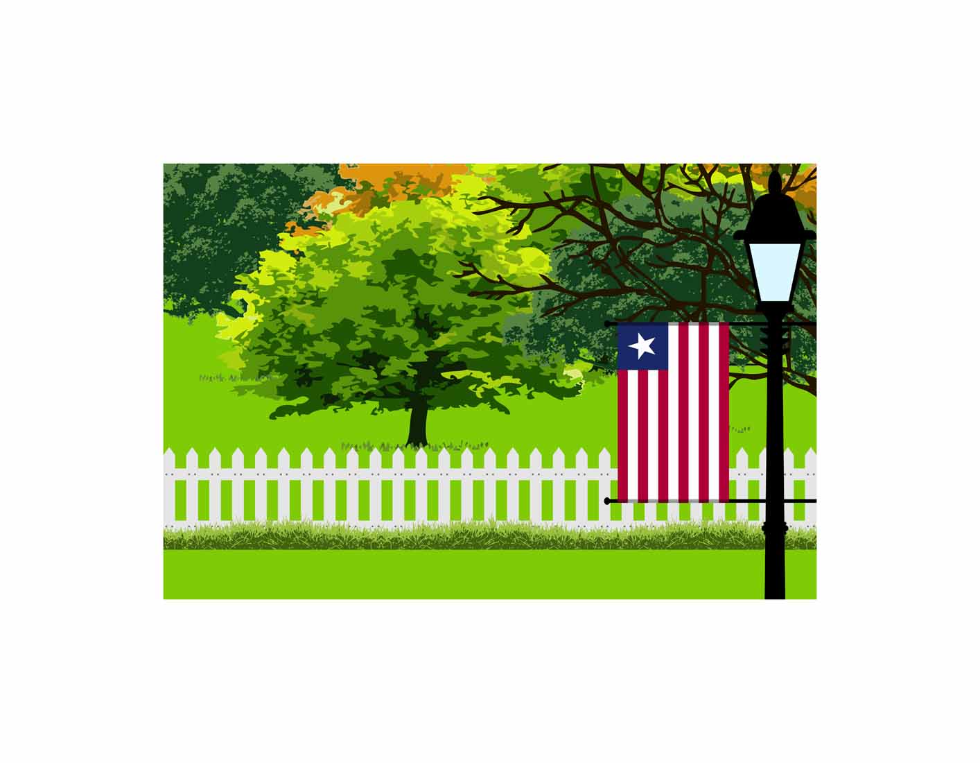 Liberia Trees Street Lamp Canvas Print Framed