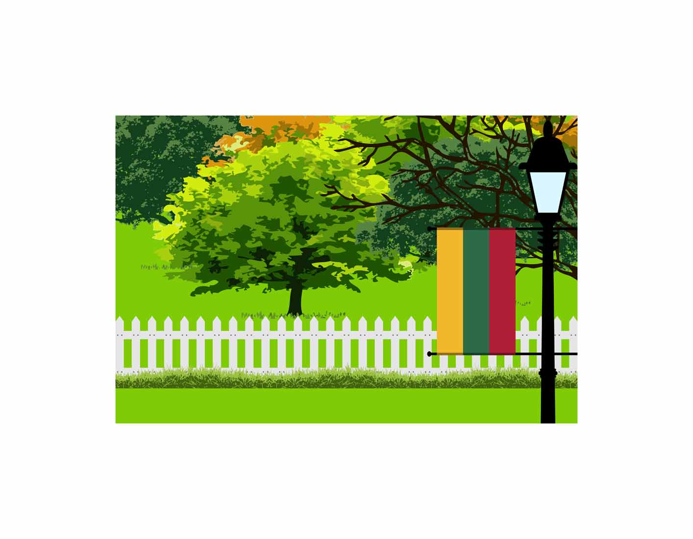 Lithuania Trees Street Lamp Canvas Print Framed