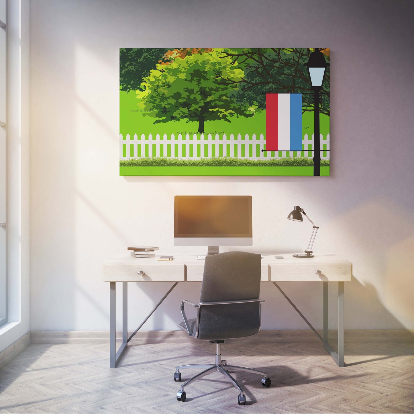 Luxembourg Trees Street Lamp Canvas Print Framed