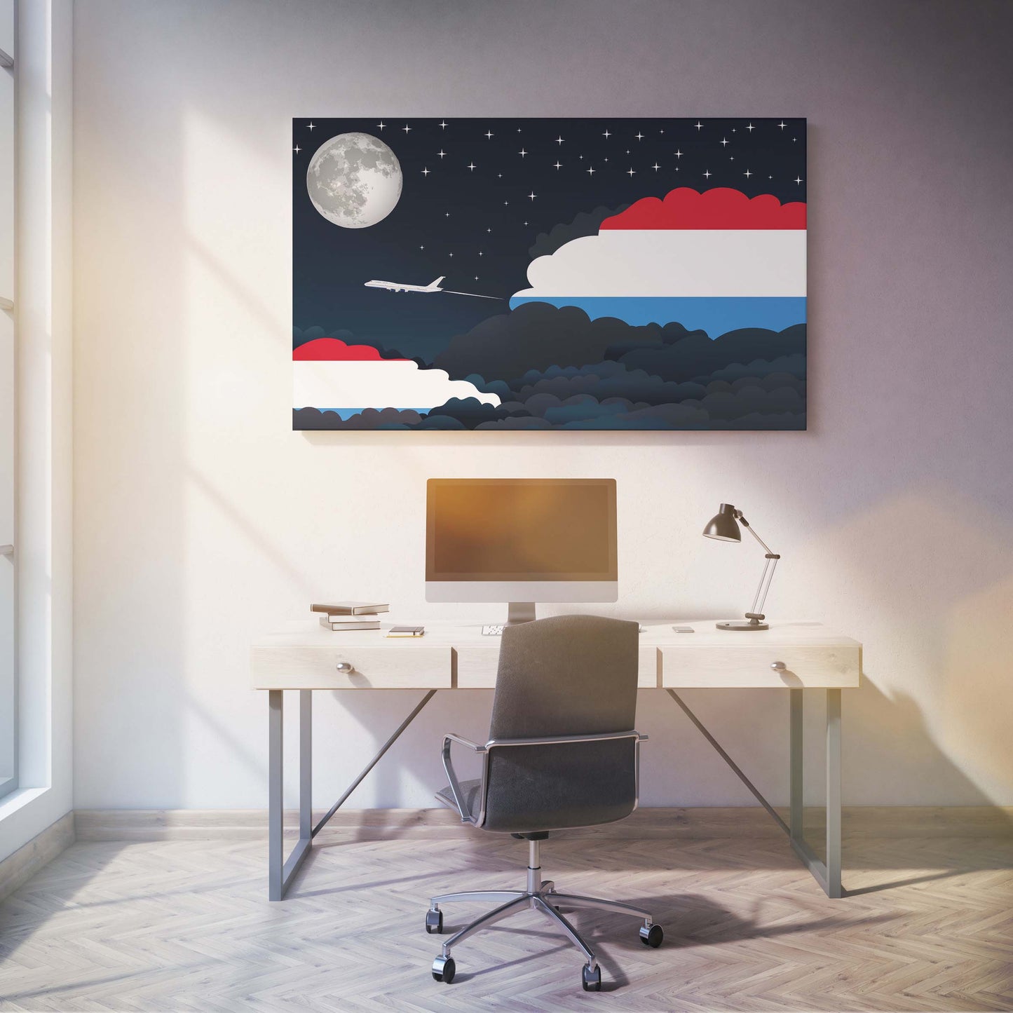 Luxembourg Night Clouds Canvas Print Framed
