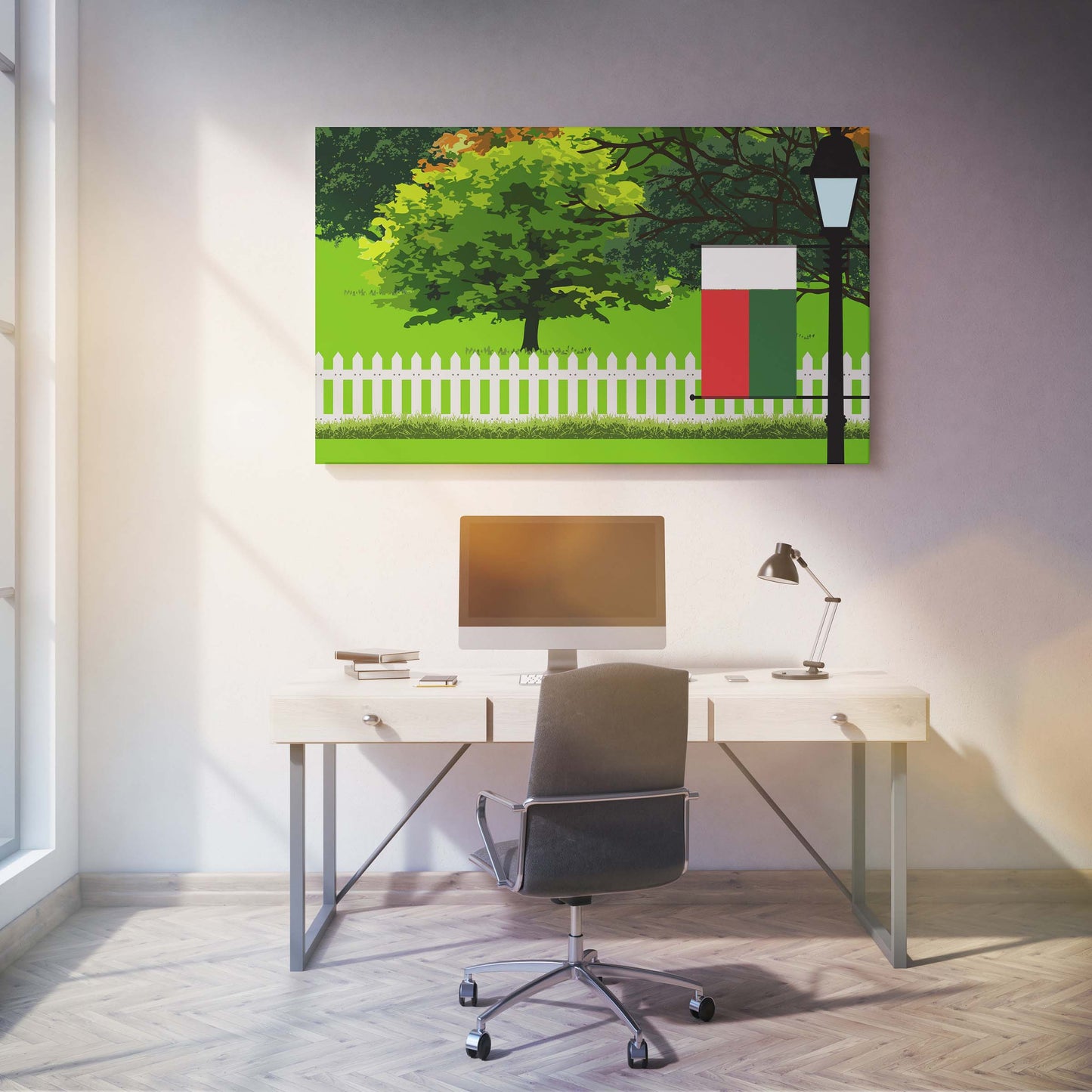 Madagascar Trees Street Lamp Canvas Print Framed