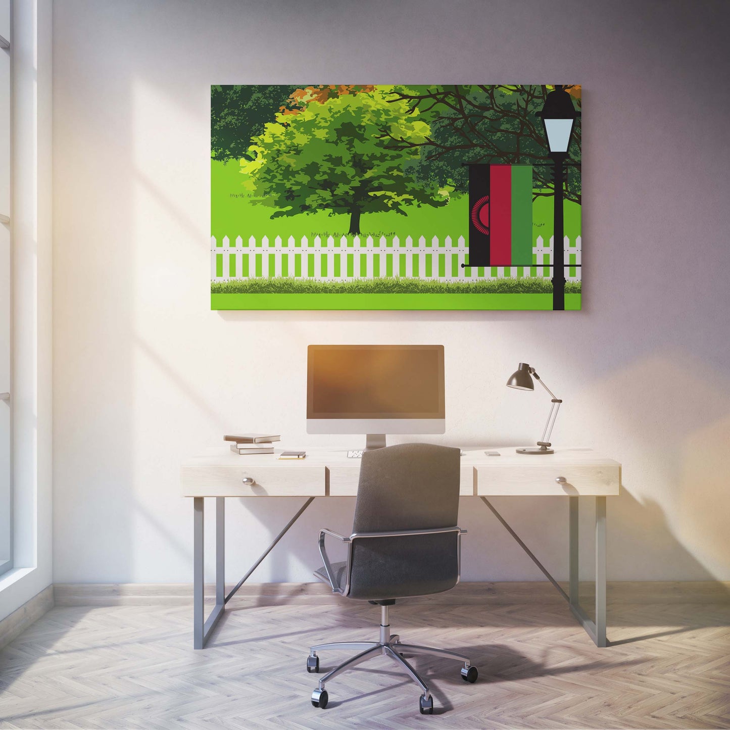 Malawi Trees Street Lamp Canvas Print Framed