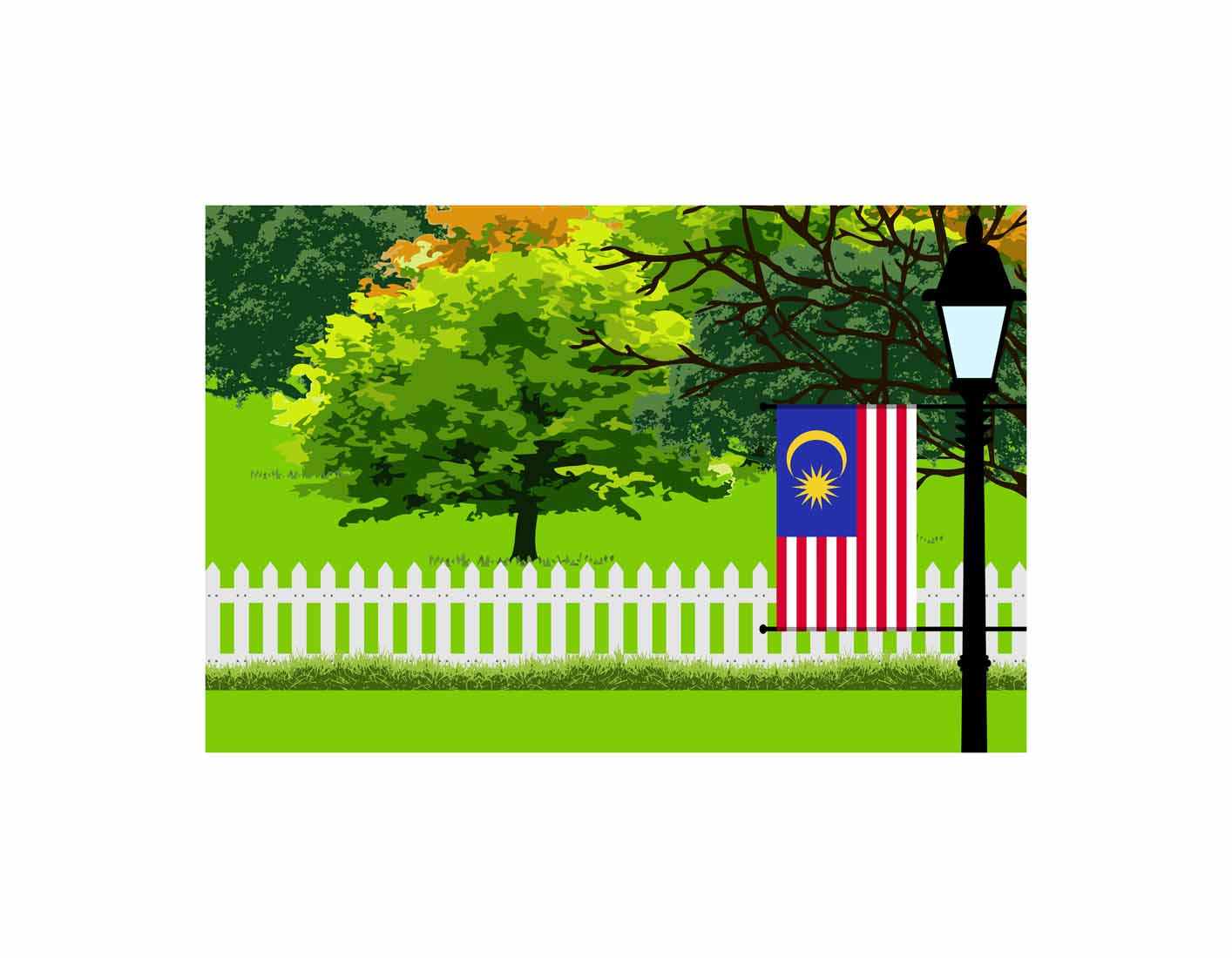 Malaysia Trees Street Lamp Canvas Print Framed