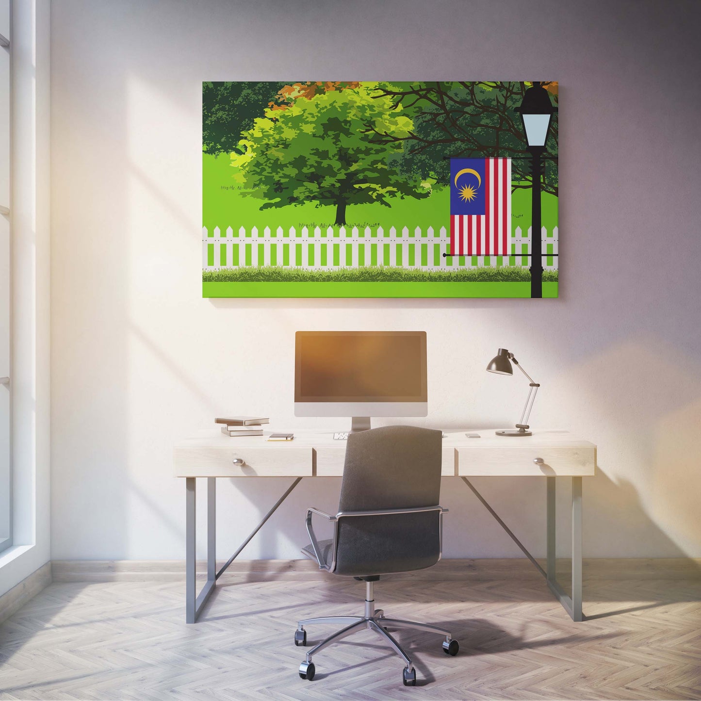 Malaysia Trees Street Lamp Canvas Print Framed