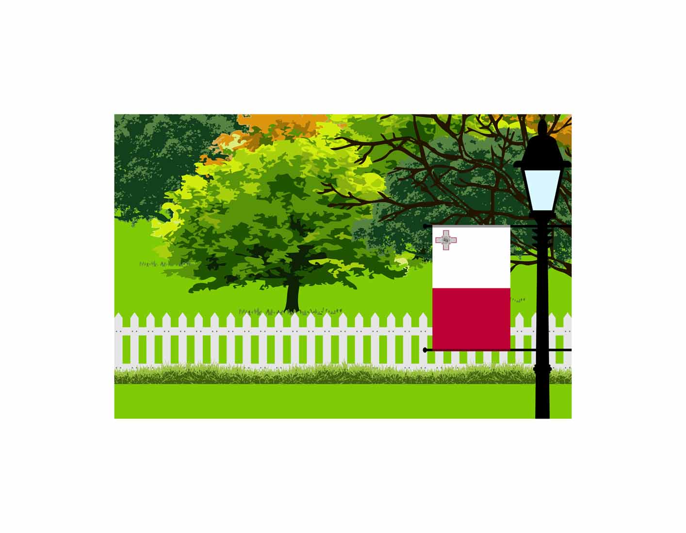 Malta Trees Street Lamp Canvas Print Framed