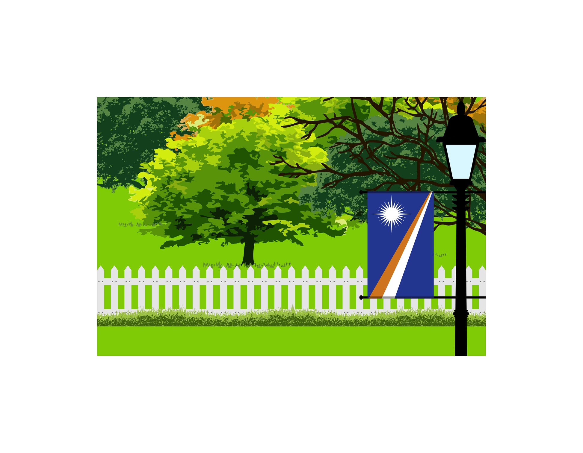 Marshall Islands Trees Street Lamp Canvas Print Framed