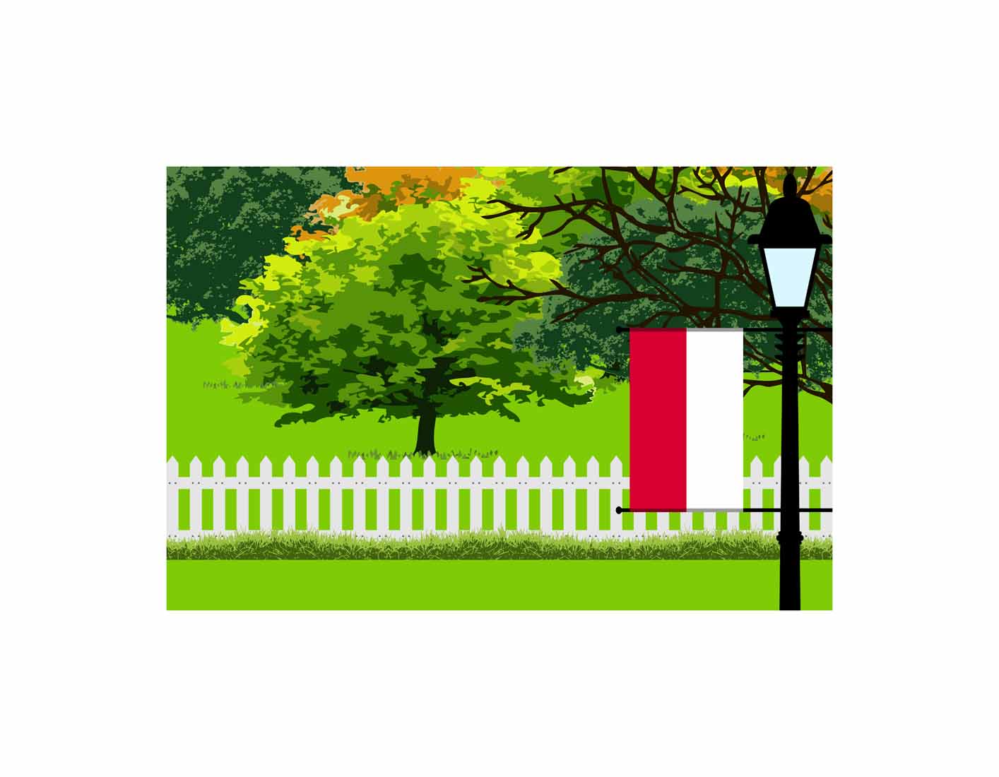 Monaco Trees Street Lamp Canvas Print Framed