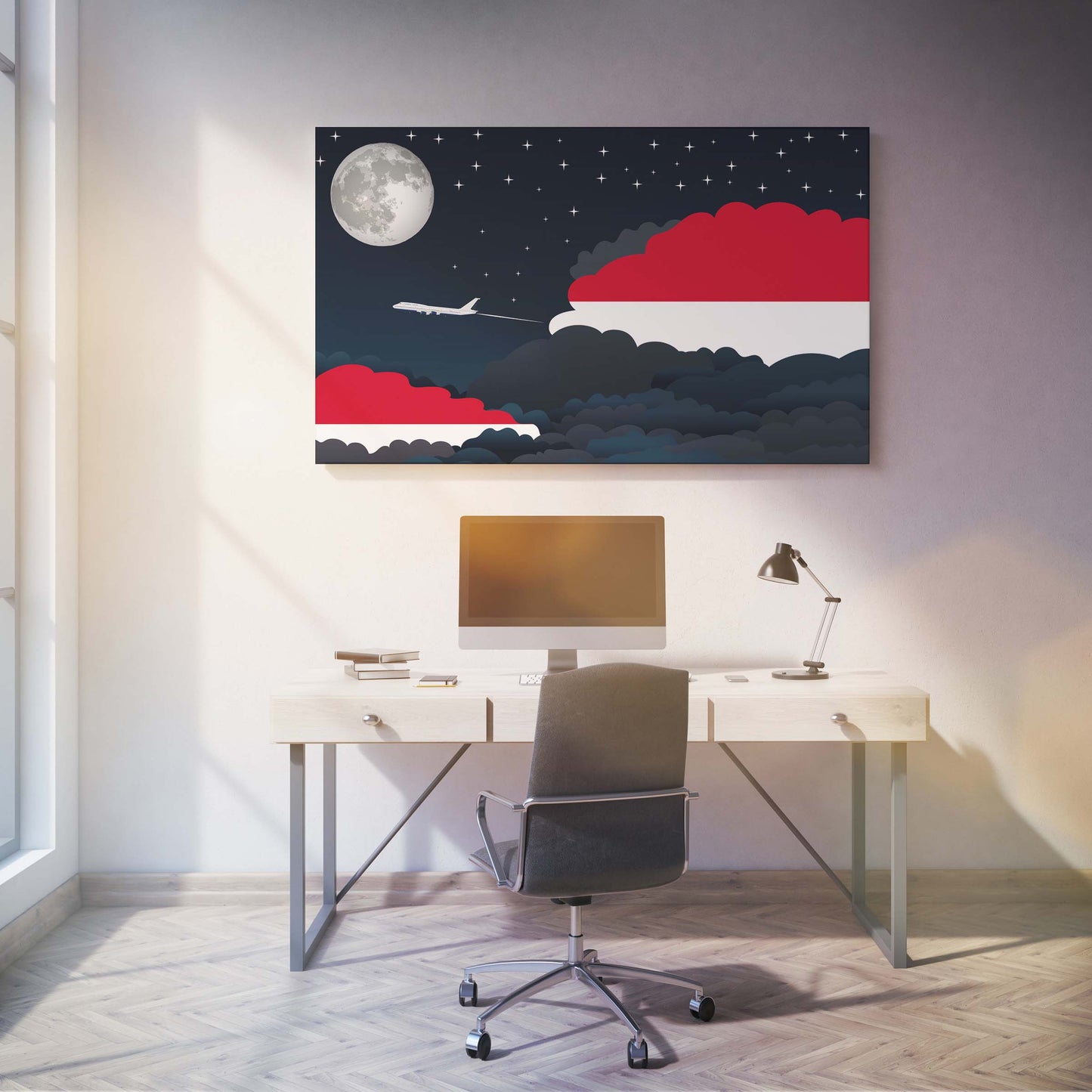 Monaco Night Clouds Canvas Print Framed