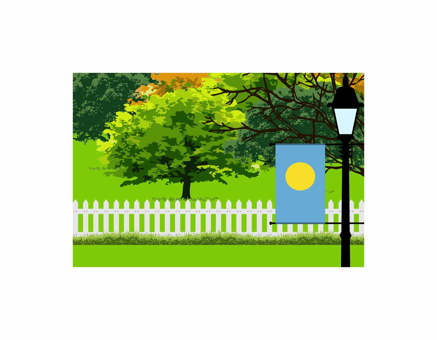 Palau Trees Street Lamp Canvas Print Framed