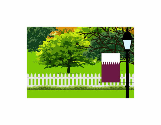 Qatar Trees Street Lamp Canvas Print Framed