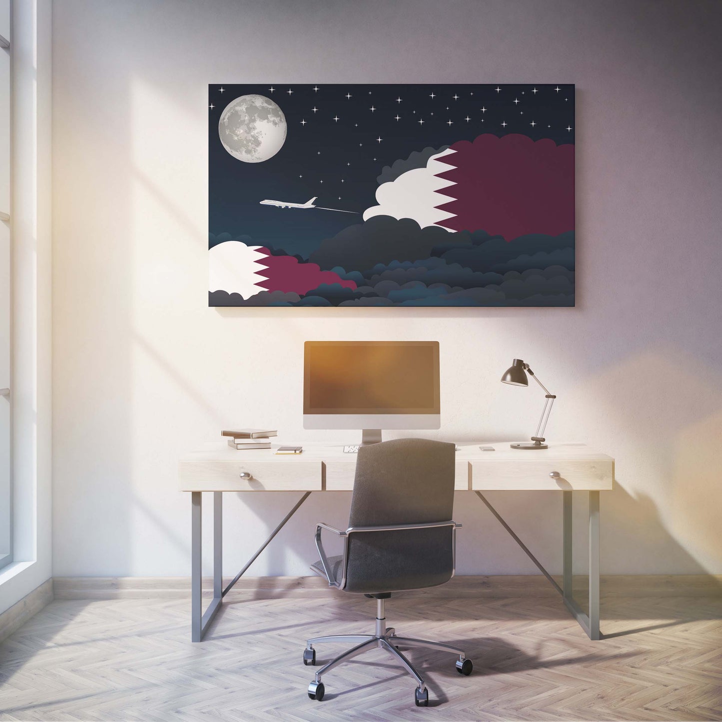 Qatar Night Clouds Canvas Print Framed