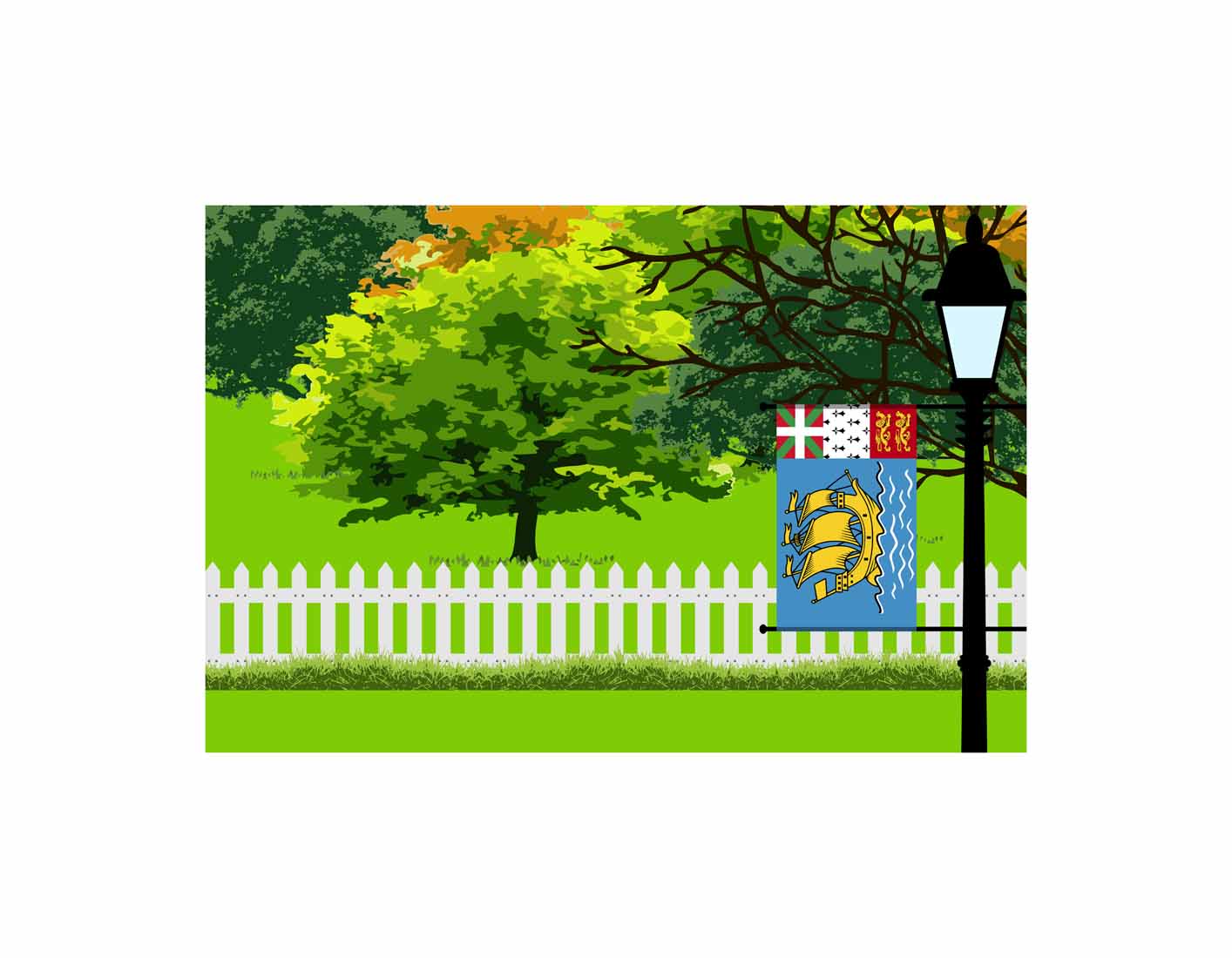 Saint Pierre and Miquelon Trees Street Lamp Canvas Print Framed