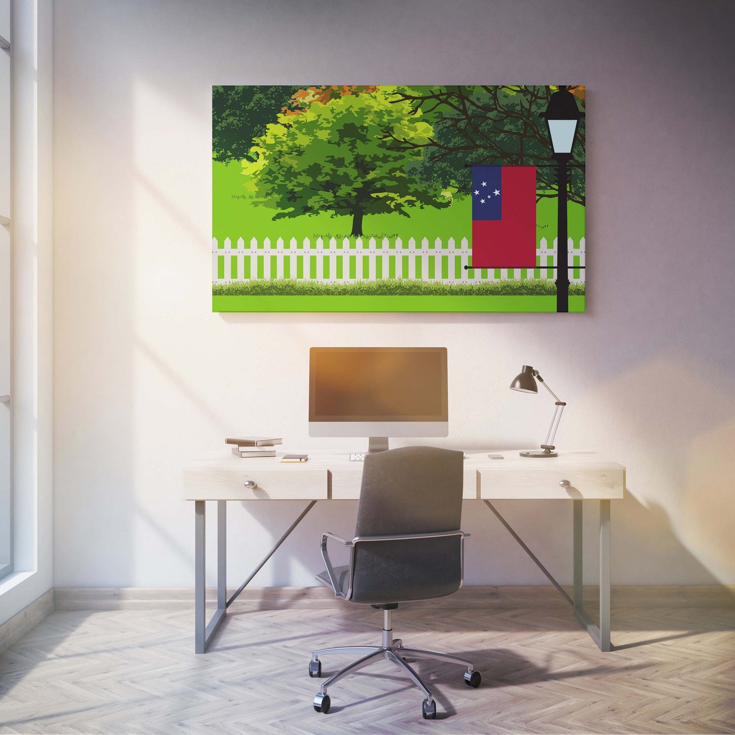 Samoa Trees Street Lamp Canvas Print Framed