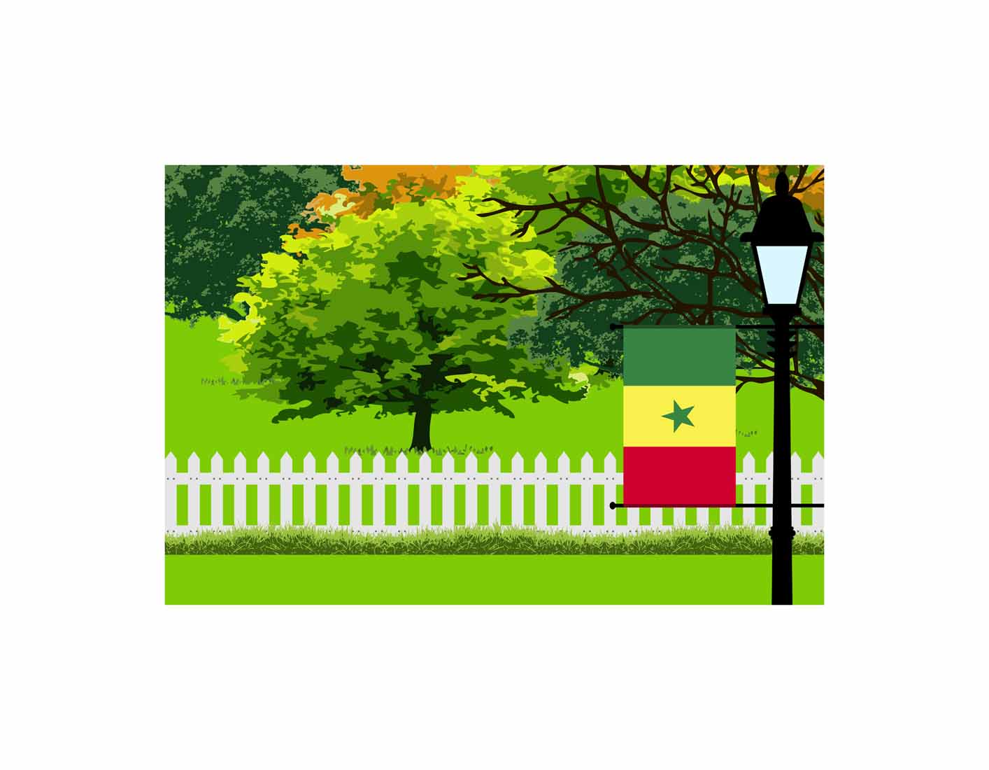 Senegal Trees Street Lamp Canvas Print Framed