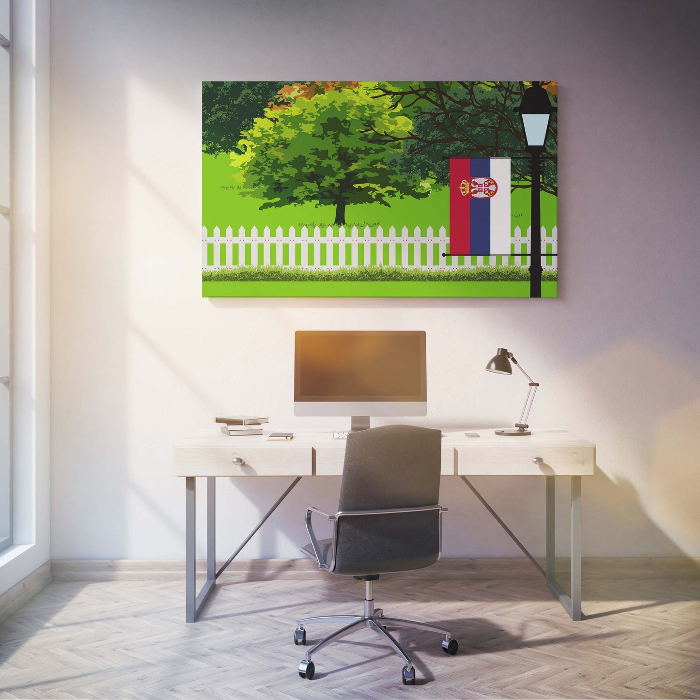 Serbia Trees Street Lamp Canvas Print Framed