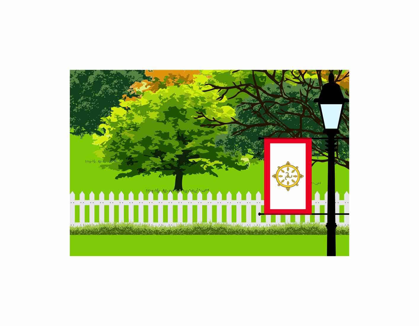 Sikkim Trees Street Lamp Canvas Print Framed