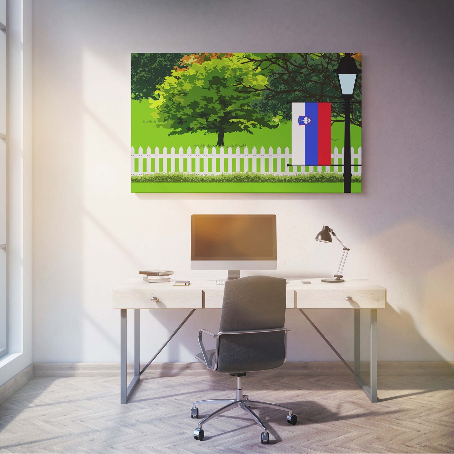 Slovenia Trees Street Lamp Canvas Print Framed