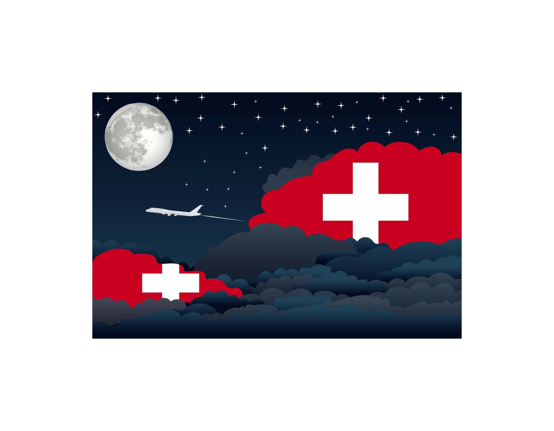 Switzerland Night Clouds Canvas Print Framed